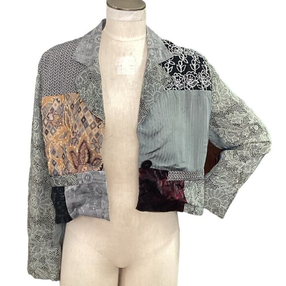 VTG Surya Beaded Embroidered Patchwork Cropped Jacket Sz M 184B - Picture 6 of 13